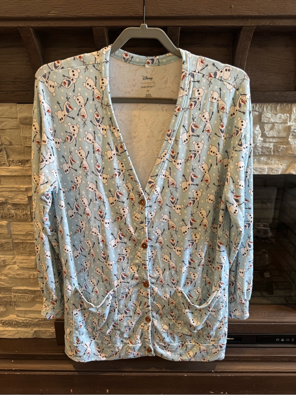 Disney Posh Peanut Light Blue Olaf Print Button-Up Cardigan